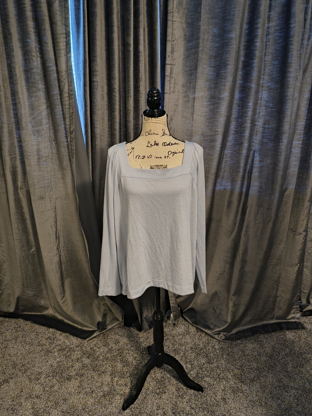 LOFT Pale Blue Square Neck Puffed Sleeves Top